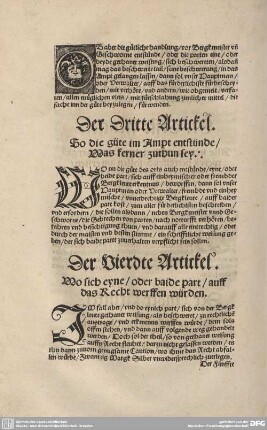Der Vierdte Artickel. Wo sich eyne / oder baide part / auff das Recht werffen würden.