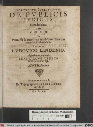 Positionum Iuridicarum De Publicis Iudiciis Decades duae