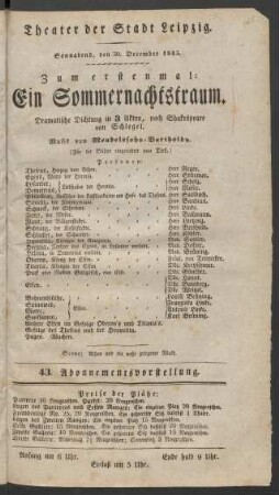 [Theaterzettel] : Sonnabend, den 30. December 1843