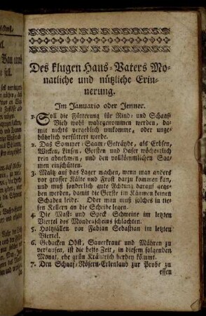 Des klugen Haus-Vaters Monatliche und nützliche Erinnerung.