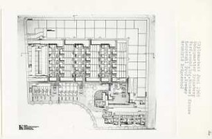 Wohnquartier, Berlin-Kreuzberg (Diplomarbeit bei Willy Kreuer): Fußgängerebene, Grundriss Erdgeschoss