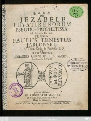 De Jezabele Thyatirenorum Pseudo-Prophetissa : ad Apocal. II. 20.