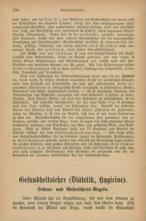 Gesundheitslehre (Diätetik, Hygieine)