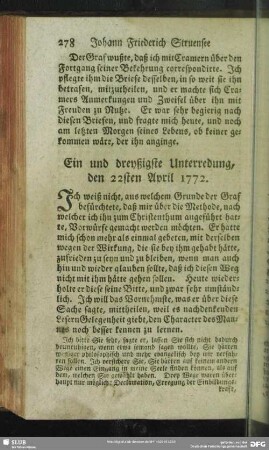 Ein und dreyßigste Unterredung, den 22sten April 1772