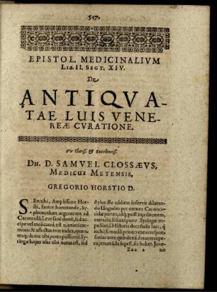 Epistol. Medicinalium Lib. II. Sect. XIV. De Antiquatae Luis Venereae Curatione