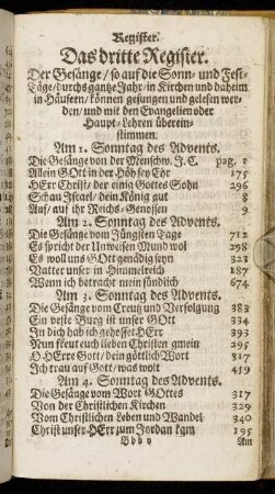 Das dritte Register. Der Gesänge/ so auf die Sonn- und Fest-Täge [...]