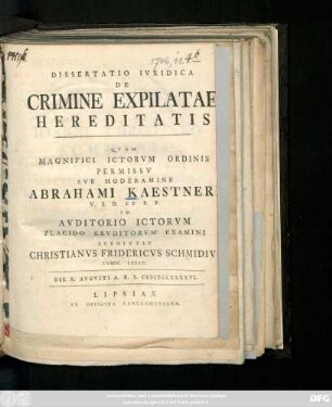 Dissertatio Ivridica De Crimine Expilatae Hereditatis