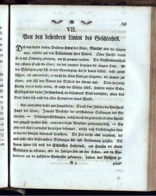 VII. Von den besondern Linien des Geschlechts.