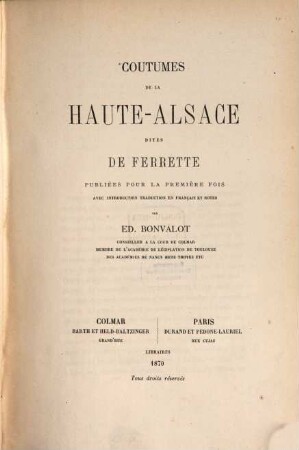 Coutumes de la Haute-Alsace dites de Ferrette
