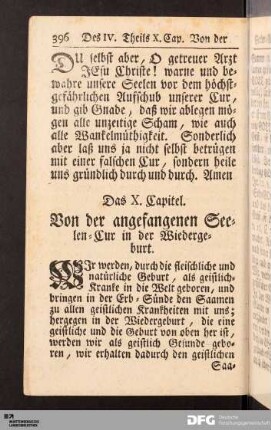 Das X. Capitel. Von der angefangenen Seelen-Cur in der Wiedergeburt.