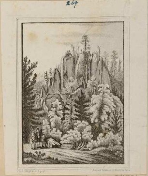 Felsen der Adersbach-Weckelsdorfer Felsenstadt (Adršpašsko-Teplické skály) im nordöstlichen Teil Böhmens, aus dem Sammelwerk Beschreibung vom Felsenthal bei Weckelsdorf