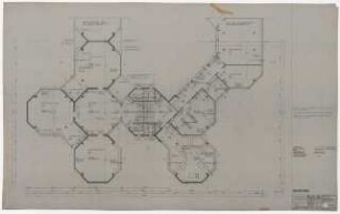 Grundschule Reinickendorf (heute: Reineke-Fuchs-Schule), Berlin-Reinickendorf: Übersicht Einbaumöbel: Grundriss Ost 2. Obergeschoss, Zwischengeschoss 1:50