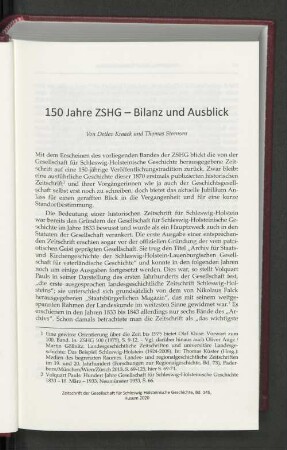 150 Jahre ZSHG - Bilanz und Ausblick