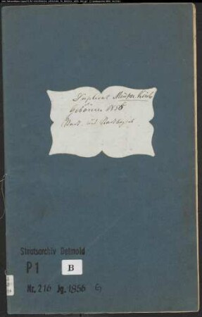 Kirchenbuchduplikat der evangelisch-lutherischen Münstergemeinde Herford, Kreis Herford (GHT 1856) (Gemeinde: Evangelische Münster-Gemeinde Herford)