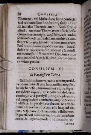 Consilium XI. In Paralysi ex Colica