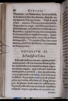 Consilium XI. In Paralysi ex Colica