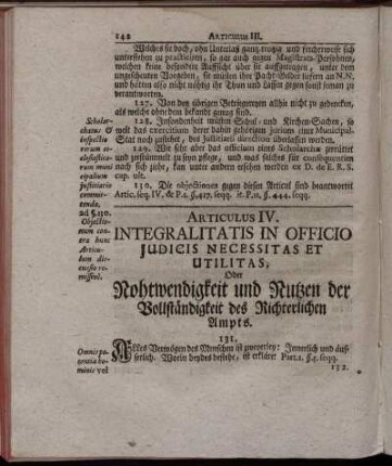 Articulus IV. Integralitatis In Officio Judicis Necessitas Et Utilitas.