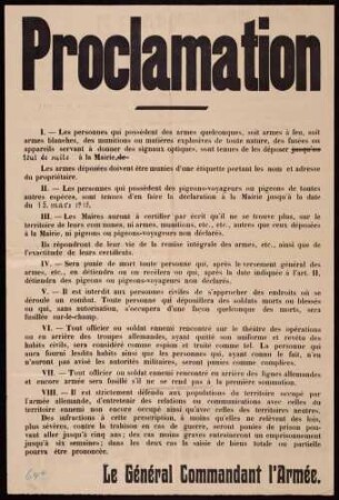 "Proclamation." Verhaltensmaßregeln für die Zivilbevölkerung