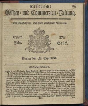 37tes Stueck, Montag den 9ten September 1799