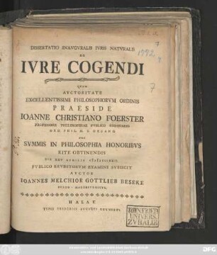 Dissertatio Inavgvralis Ivris Natvralis De Ivre Cogendi