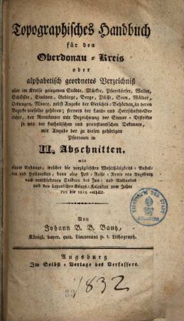 Topographisches Handbuch für den Oberdonau-Kreis : oder alph. geordnetes Verz. aller im Kreise gelegenen Städte ...