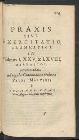 Praxis Sive Exercitatio Grammatica In Psalmos I, XXV, & LXVIII ...