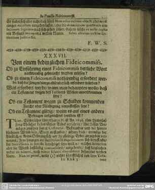XXXVII. [Aliud Responsum, In Puncto Fideicommissi]