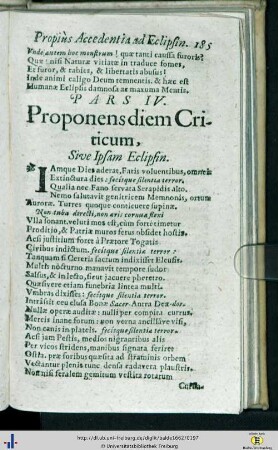 Pars IV. Proponens dium Criticum …