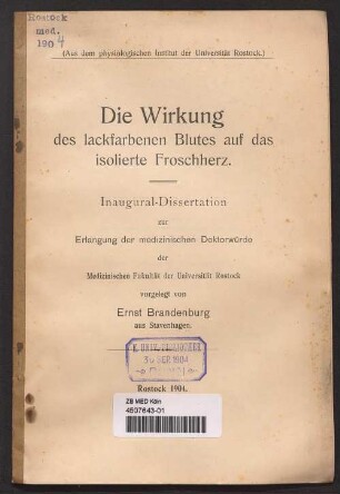 Die Wirkung des lackfarbenen Blutes auf das isolierte Froschherz