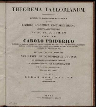 Theorema Taylorianum : Dissertatio Inauguralis Mathematica ...