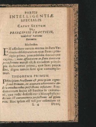 Caput Sextum. De Principiis Practicis, videlicet ratione Bonitatis.