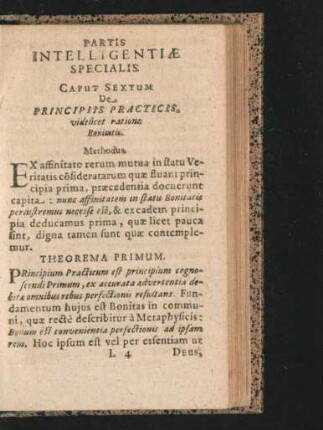 Caput Sextum. De Principiis Practicis, videlicet ratione Bonitatis.