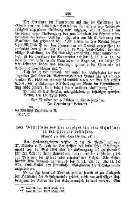 Beschaffung des Brennholzes für eine Schulstube in der Provinz Schlesien : [V. Elementarschulwesen]