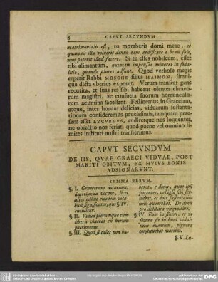 Caput Secundum De Iis, Quae Graeci Viduae, Post Mariti Obitum, Ex Huius Bonis Adsignarunt