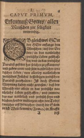 Caput Primum, Erkentnuß Gottes/ allen Menschen zur seligkeit notwendig.