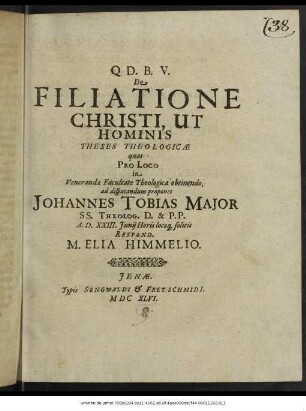 De Filiatione Christi, Ut Hominis Theses Theologicae