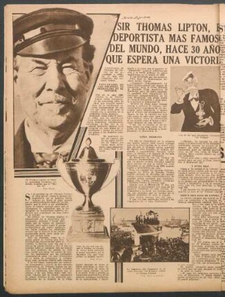 Sir Thomas Lipton, deportista más famoso del mundo, hace 30 años que espera una victoria