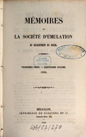 Mémoires de la Société d'Emulation du Département du Doubs, 4. 1859