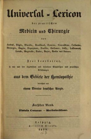 Universal-Lexicon der practischen Medicin und Chirurgie : von Andral, Bégin, Blandin, Bouillaud, Bouvier, Cruveilhier ..., 6. Fistula Corneae - Herbstzeitlose