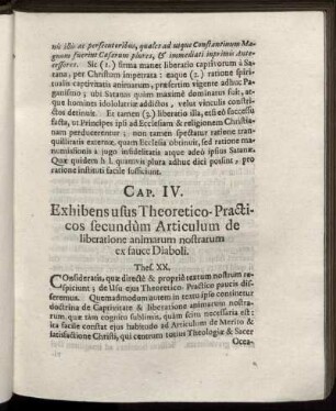 Cap. IV. Exhibens usus Theoretico-Practicos secundûum Articulum de liberatione animarum nostrarum ec fauce Diaboli.