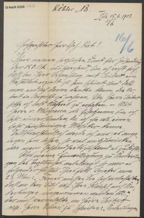 Brief an Ludwig Strecker  und B. Schott's Söhne : 15.06.1903