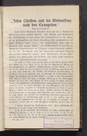 „Jesus Christus und die Weltmission nach den Evangelien“