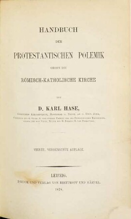 Handbuch der Protestantischen Polemik gegen die Römisch-Katholische Kirche