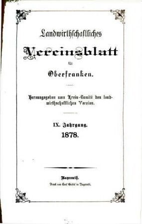 Landwirthschaftliches Vereinsblatt für Oberfranken. 9, 9. 1878