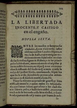 La Liberta Da Inocente, Y Castigo en el engaño. Novela sexta.