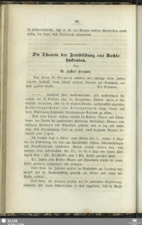 Die Theorie der Fettbildung aus Kohlehydraten