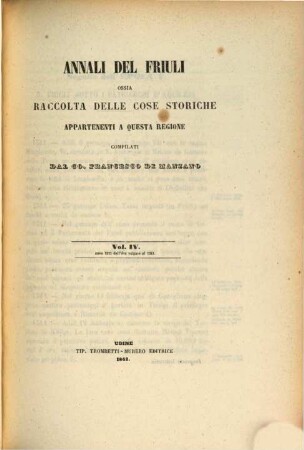 Annali del Friuli ossia raccolta delle cose storiche appartenenti a questa regione, 4