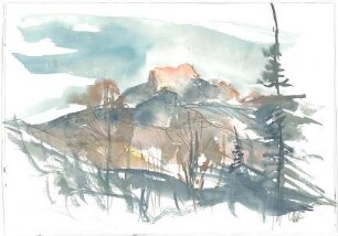 Gsaenger, Gustav; Landschafts - und Gebäudestudien - Berglandschaft (Studie)