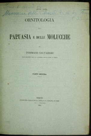 P. 2: Ornitologia della Papuasia e delle Molucche. Parte seconda
