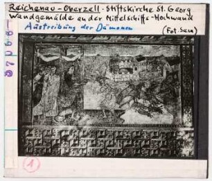 Reichenau, Oberzell, St. Georg: Wandgemälde an der Mittelschiffs-Hochwand, Austreibung der Dämonen